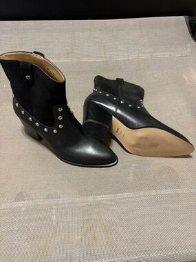 Black Coach Studded Western Ankle Boots